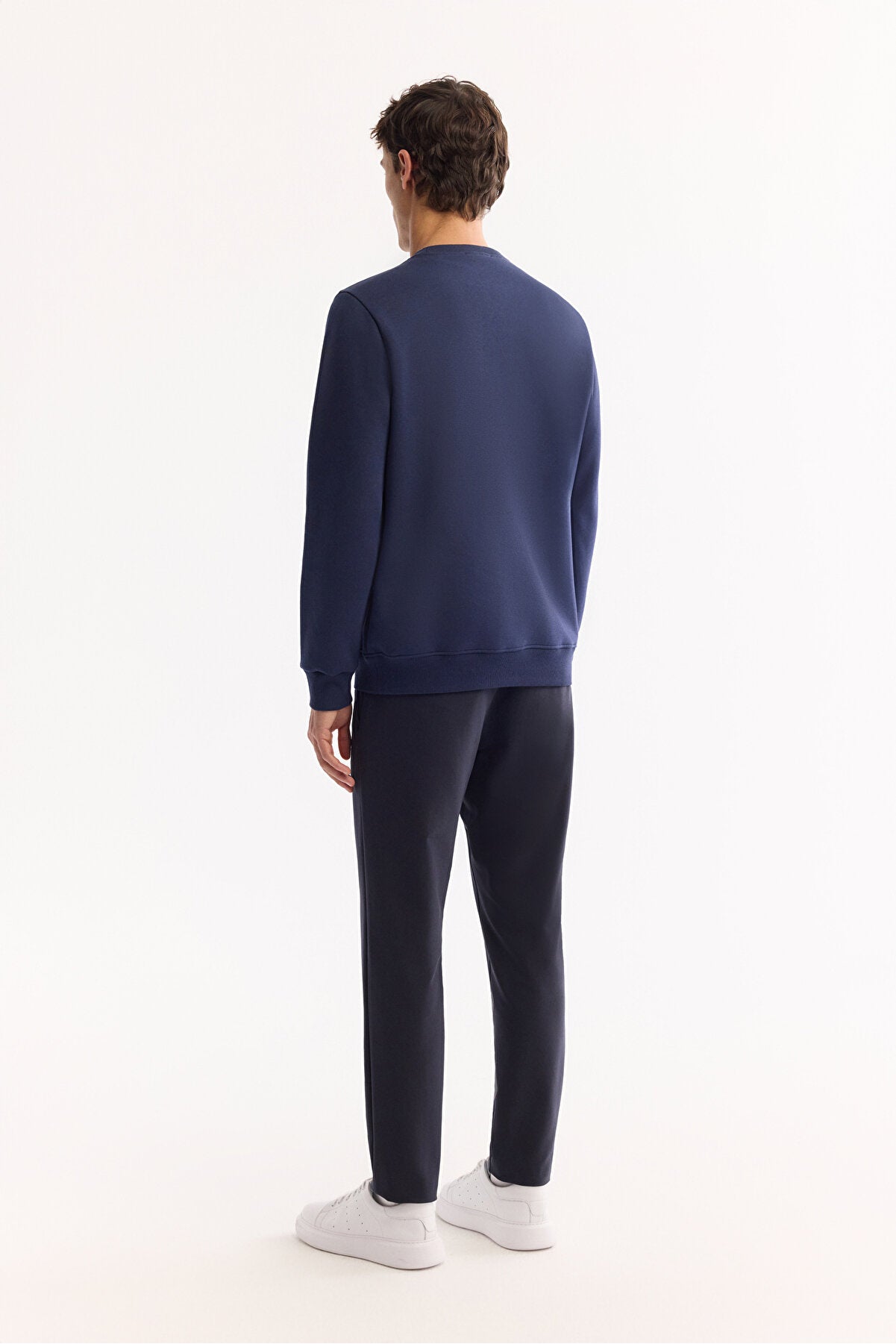 Erkek Lacivert Bisiklet Yaka Pamuklu Şardonlu Baskılı Regular Fit Sweatshirt A52Y1327