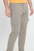 Men's Beige Slim Fit Slim Fit Cotton Stretch Pants With Cargo Pockets