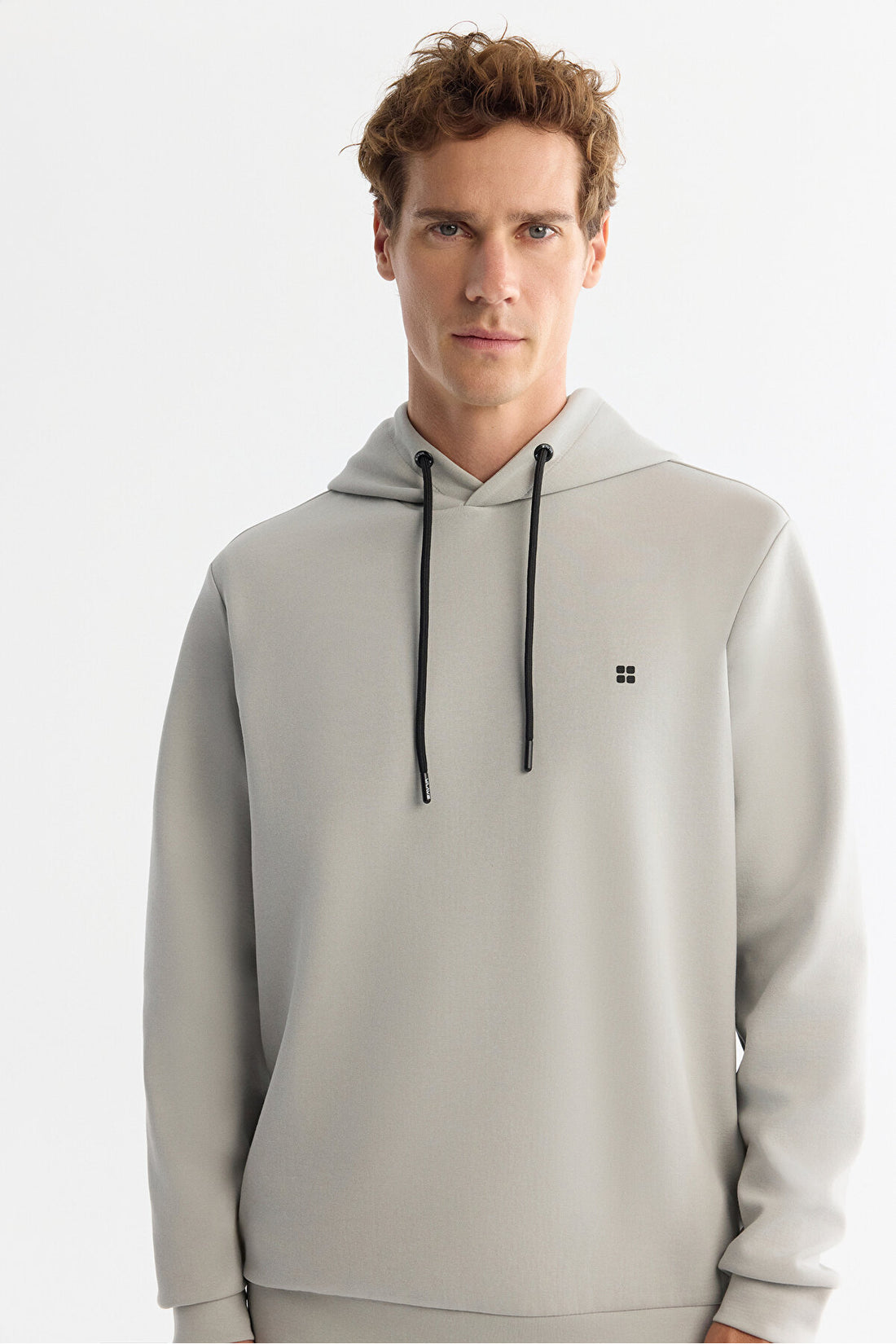 Erkek Gri Kap����onlu Esnek Yumu��ak Doku ��nterlok Kuma�� Basic Regular Fit Sweatshirt B001101