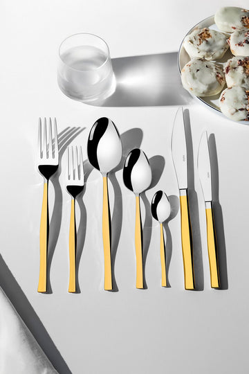 Elegant Gold Simple 12 Seater 89 Piece Fork Spoons Knife Set with Leather Box