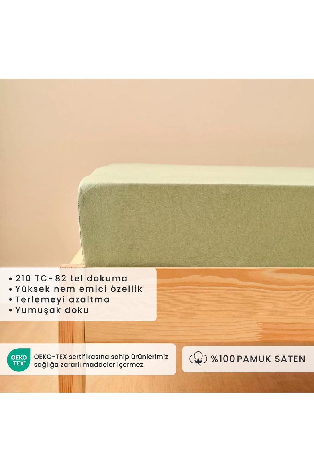 100% Cotton Satin Double Elastic Bed Sheet Foggy Green (160X200X35 CM)