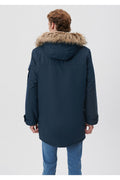 Navy Blue Long Parka Regular Fit/Regular Fit with Fur Collar 0110105-70490