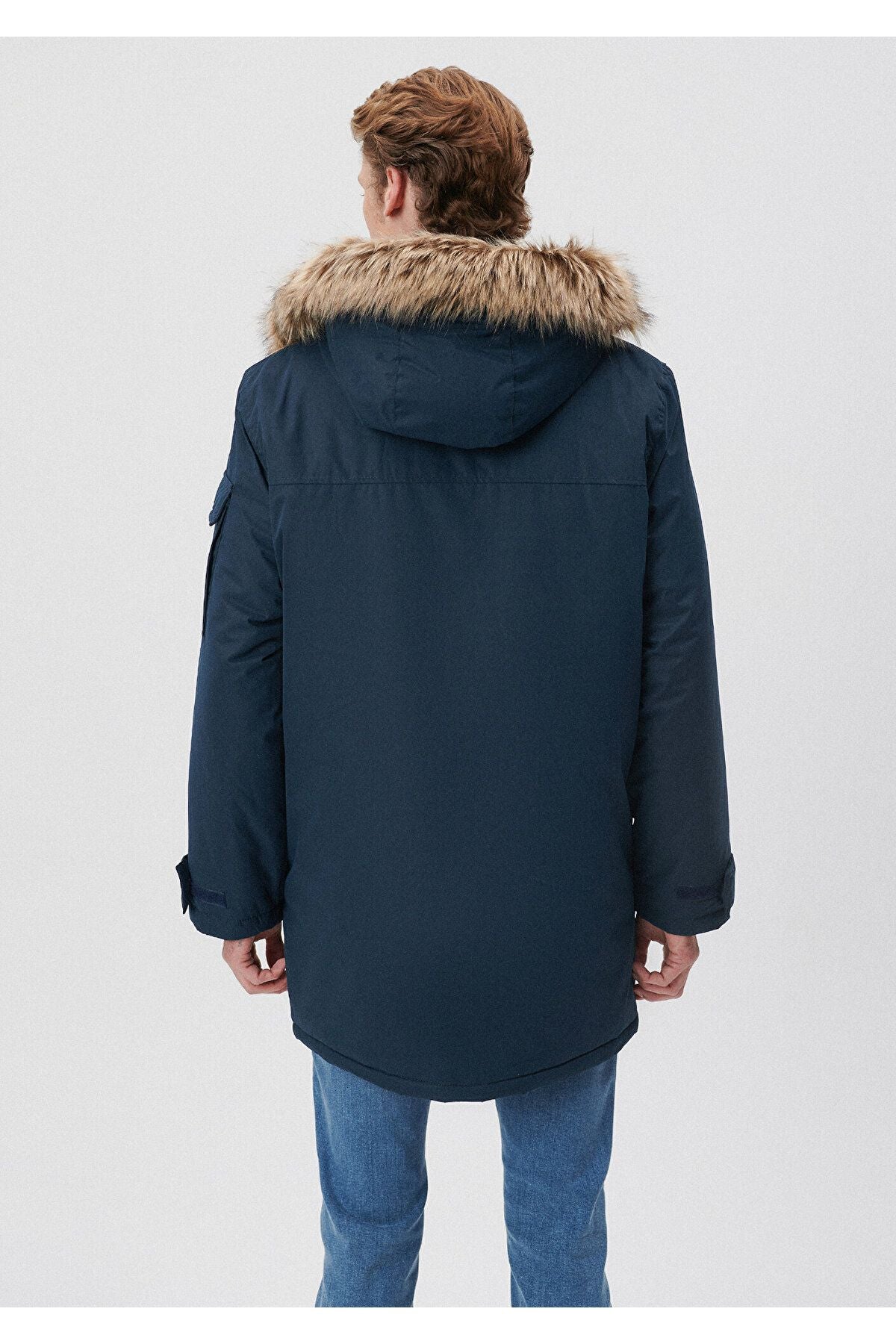 Navy Blue Long Parka Regular Fit/Regular Fit with Fur Collar 0110105-70490