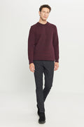 Men's Burgundy-navy Standard Fit Regular Fit Crew Neck Patterned Knitwear Sweater