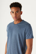 Men's Indigo Melange Cotton Slim Fit Slim Fit Crew Neck Basic T-Shirt