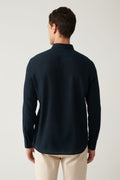 Men's Navy Blue Shirt 100% Cotton Slim Soft Buttoned Collar Long Sleeve Regular Fit E002206