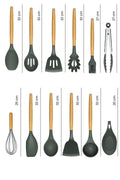 Mikla Heat Resistant Fireproof Non-stick 33 Piece Silicone Spatula Kitchen Set Grey