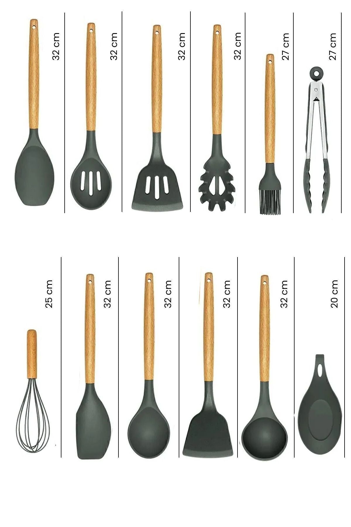 Mikla Heat Resistant Fireproof Non-stick 33 Piece Silicone Spatula Kitchen Set Grey