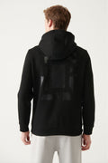 Men's Black Hooded Collar 3-Thread Polarized Back Printed Regular Fit Sweatshirt