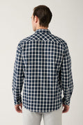 Men's Navy-White Unisex Lumberjack Shirt Classic Collar 100% Cotton Plaid Flannel Comfort Fit A32y2158