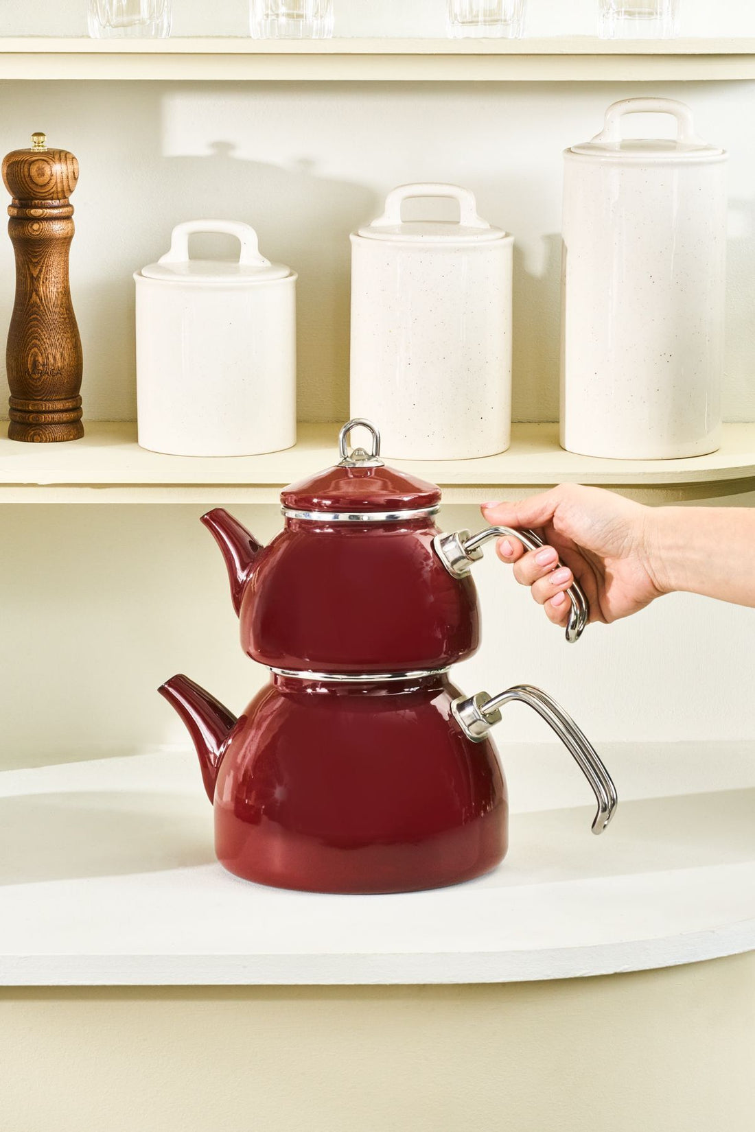 Erva Enamel Induction Base Midi Teapot Burgundy