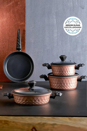 Biodiamond Antibacterial Handle Rose Gold 7 Piece Induction Bottom Cookware Set