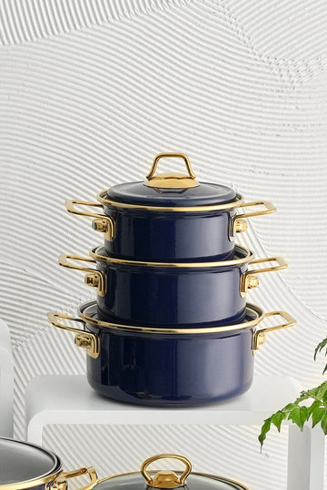 Piraye Enamel 6 Piece Cookware Set Navy Blue