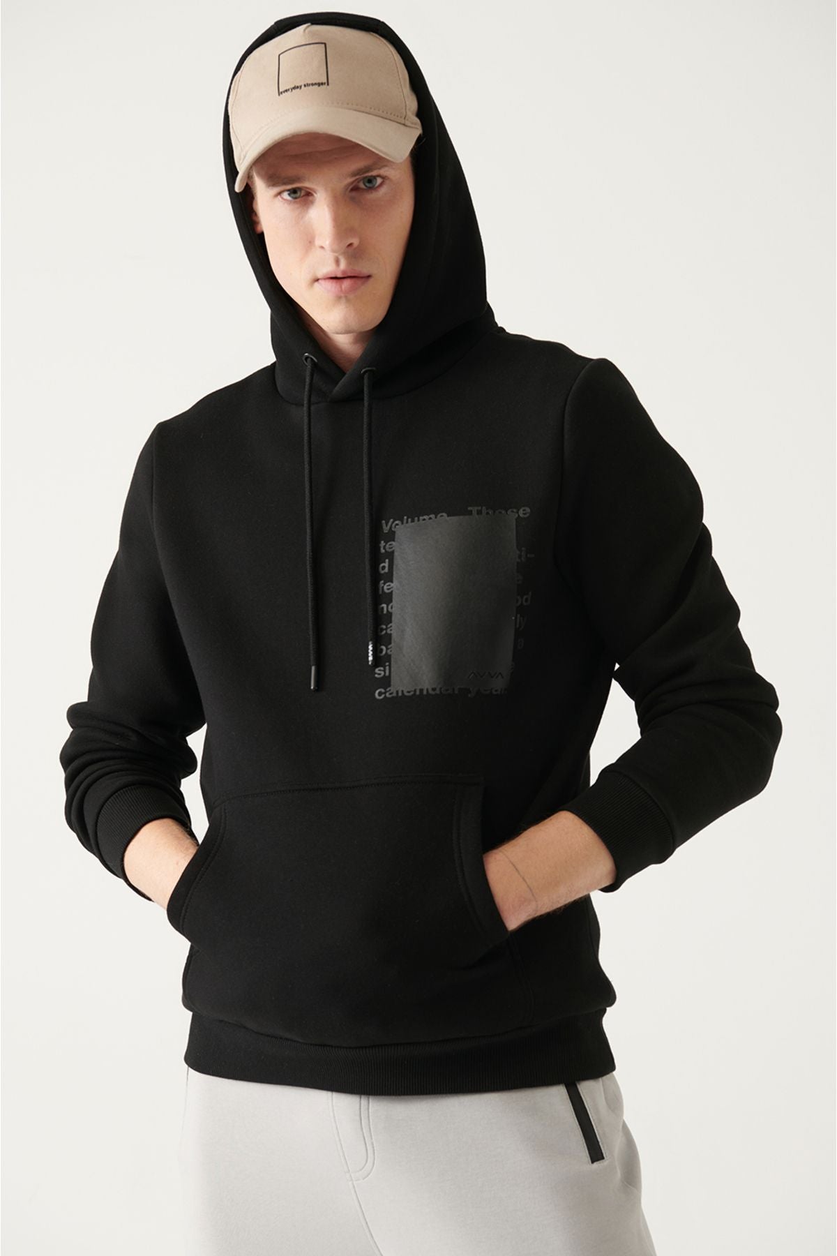 Men's Black Hooded Collar 3-Thread Polarized Back Printed Regular Fit Sweatshirt