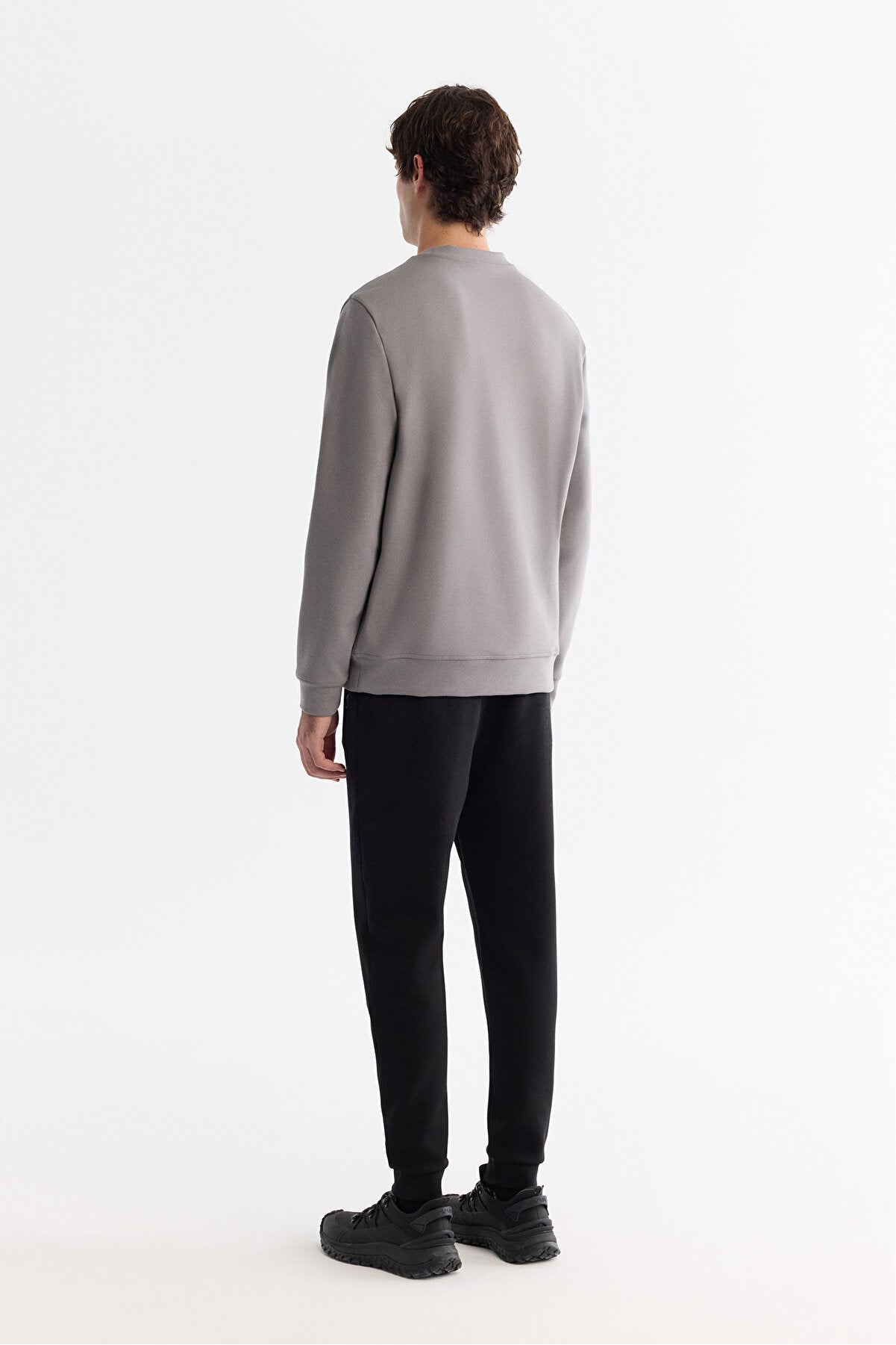 Erkek Gri Bisiklet Yaka Pamuklu Baskılı Elastan Regular Fit Sweatshirt A42Y1313