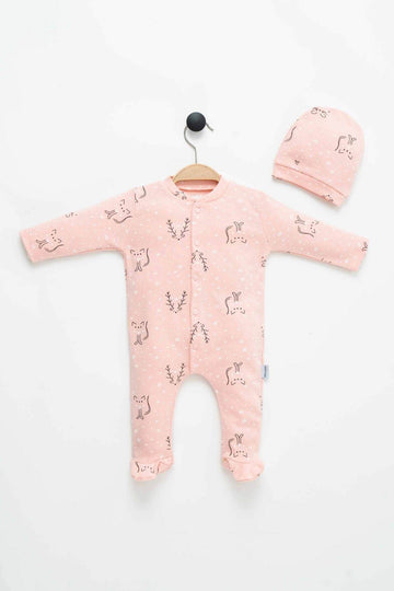 NEU KIDS - Newborn Baby Cat Printed Hat Sleeping Bag 2 pieces 0-3 months Hospital Outlet 100% Cotton - 0-3 AY / Pink