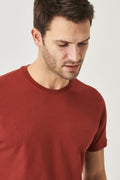 Men's Burgundy 100% Cotton Slim Fit Slim Fit Crew Neck Basic T-Shirt