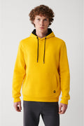 Men's Yellow Unisex Sweatshirt Hooded Collar Polarized 3 Yarn Cotton Regular Fit E001018