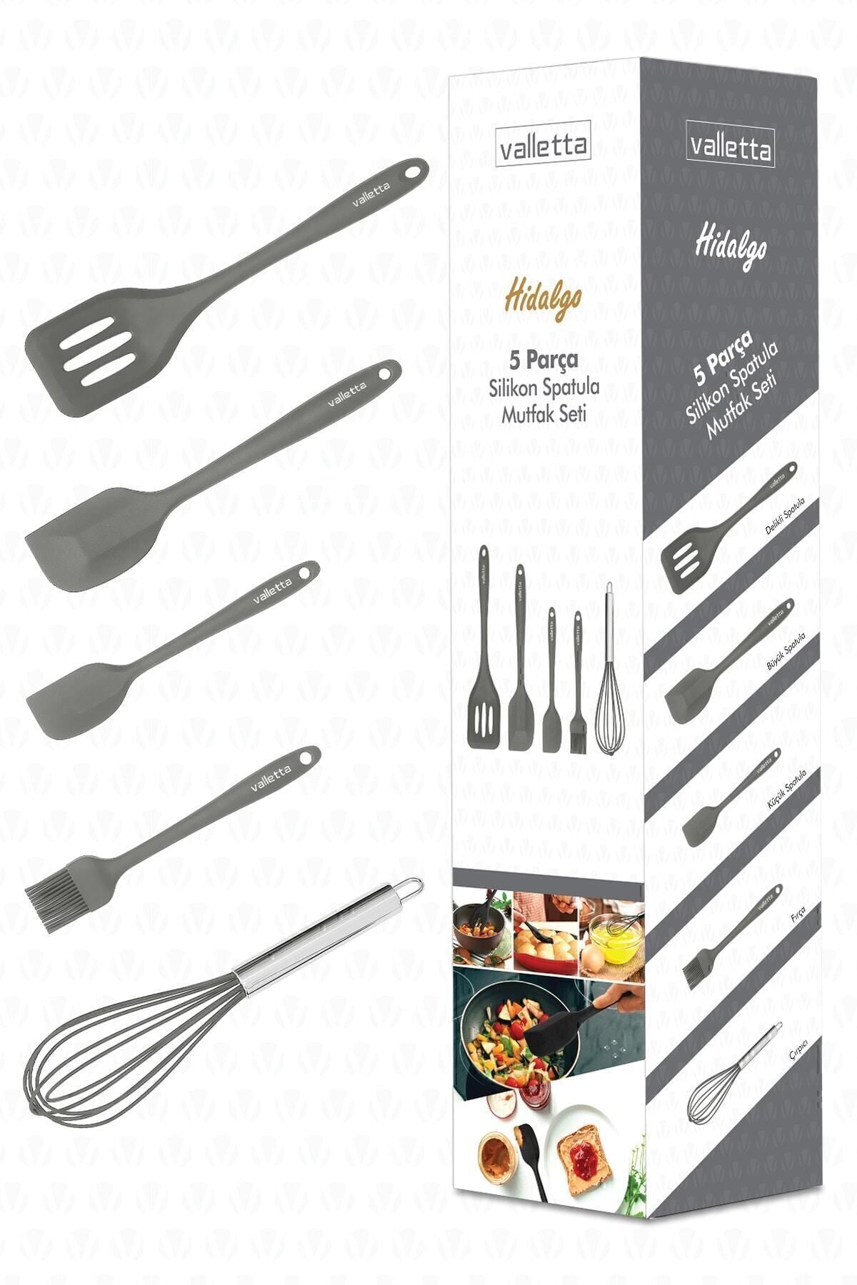 Hidalgo Heat Resistant Fireproof Non-stick 5 Piece Silicone Baking Serving Set Grey