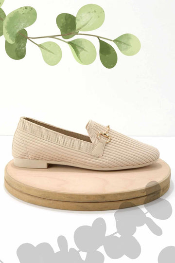 Beige Knitwear Women's Loafer Shoes K01320302082