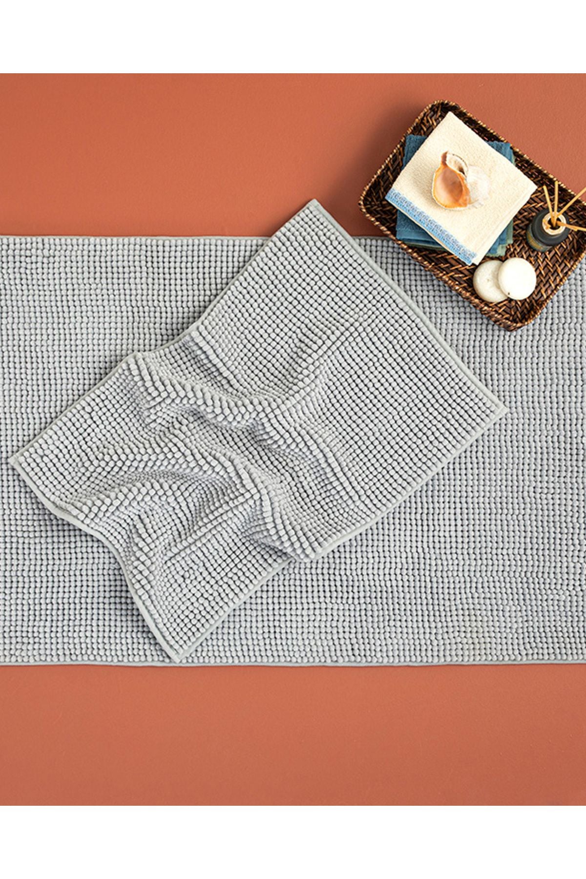 Paige Polyester Pasta Bath Mat Set 60x90 40x60 Cm Grey