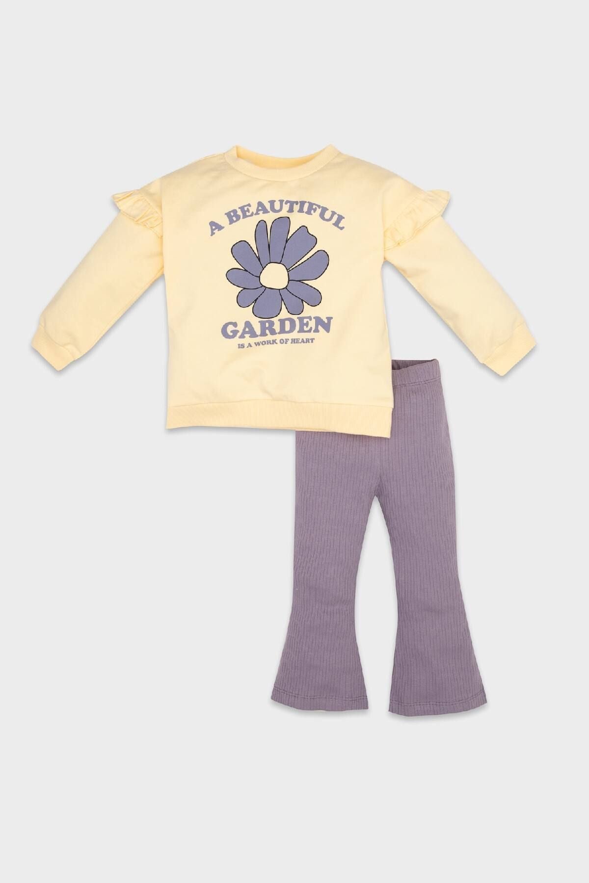 Baby Girl Flower Printed Cotton Sweatshirt Ribbed Camisole Leggings Bottom Top Suit D5493a5ns