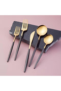 Colors 6 Person 30 Piece Black Matte Gold Fork Spoons Knife Set