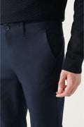 Men's Navy Blue Slim Fit Slim Fit Slim Fit Stretch Chino Canvas Pants B003002