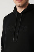 Men's Black Charcoal Fabric Hooded Collar Slit Embroidered Kangaroo Pocket Sweatshirt A32Y1193