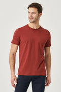 Men's Burgundy 100% Cotton Slim Fit Slim Fit Crew Neck Basic T-Shirt