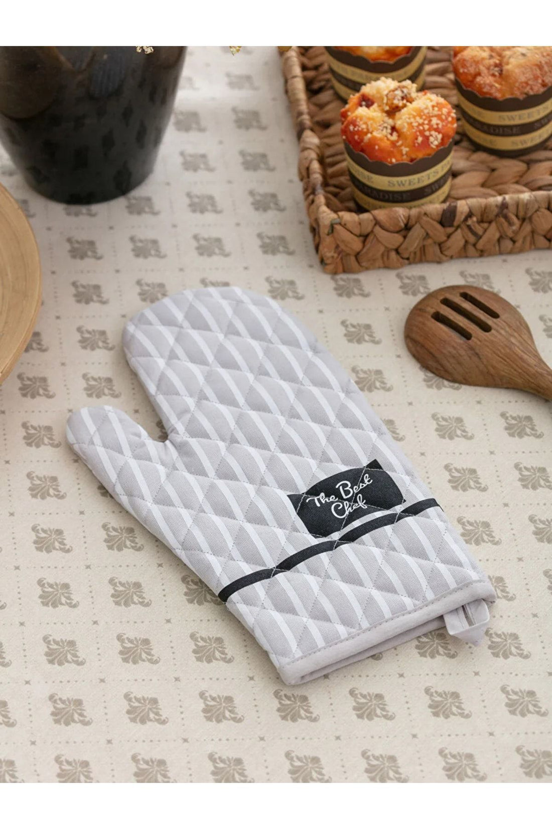 Tagline Printed Gabardine Oven Gloves 18x30 Cm