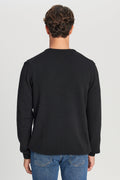Men's Black Cotton Standard Fit Regular Fit Crew Neck Jacquard Sweater
