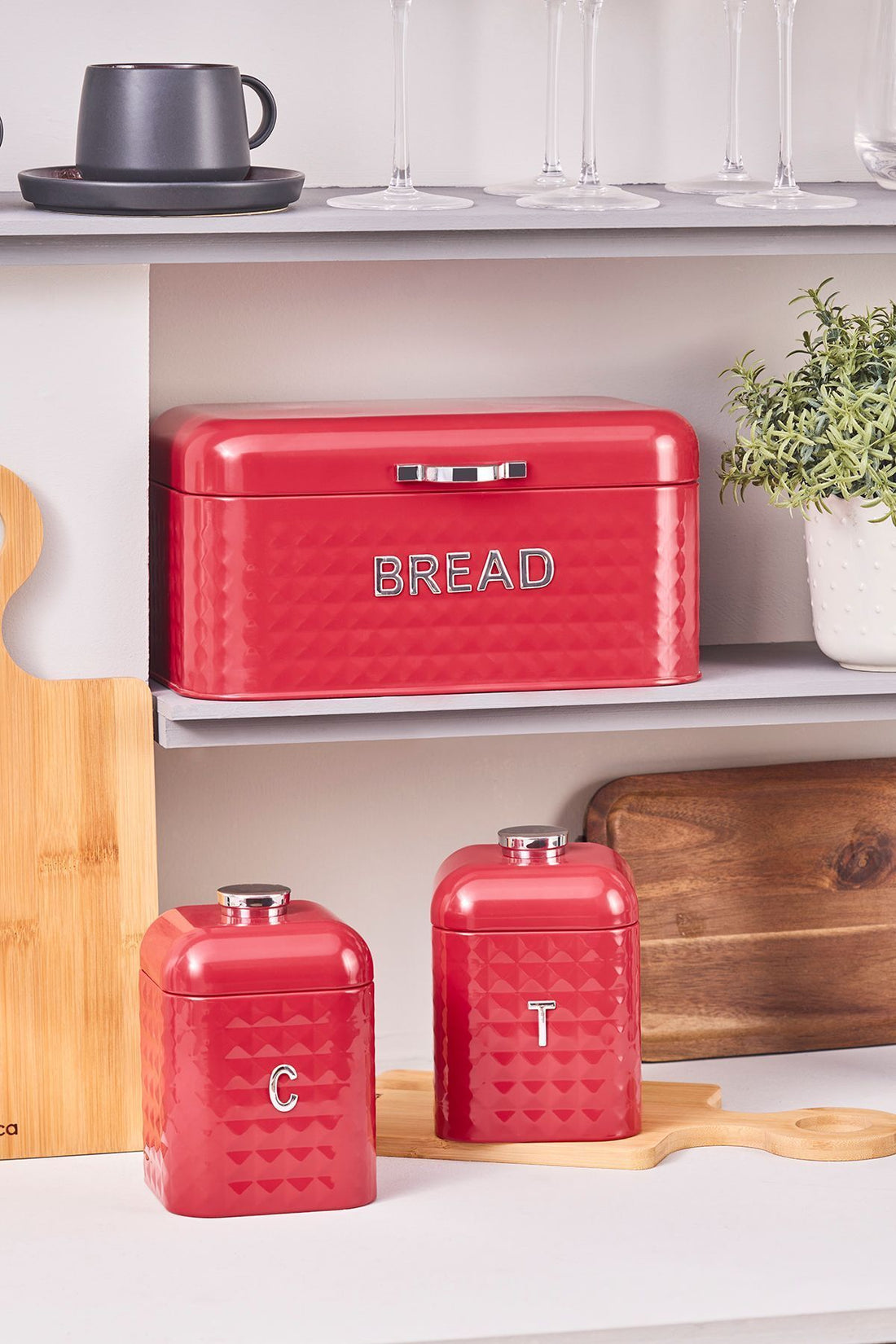 Diamond Carbon Steel Bread Box Storage Container Gift Red