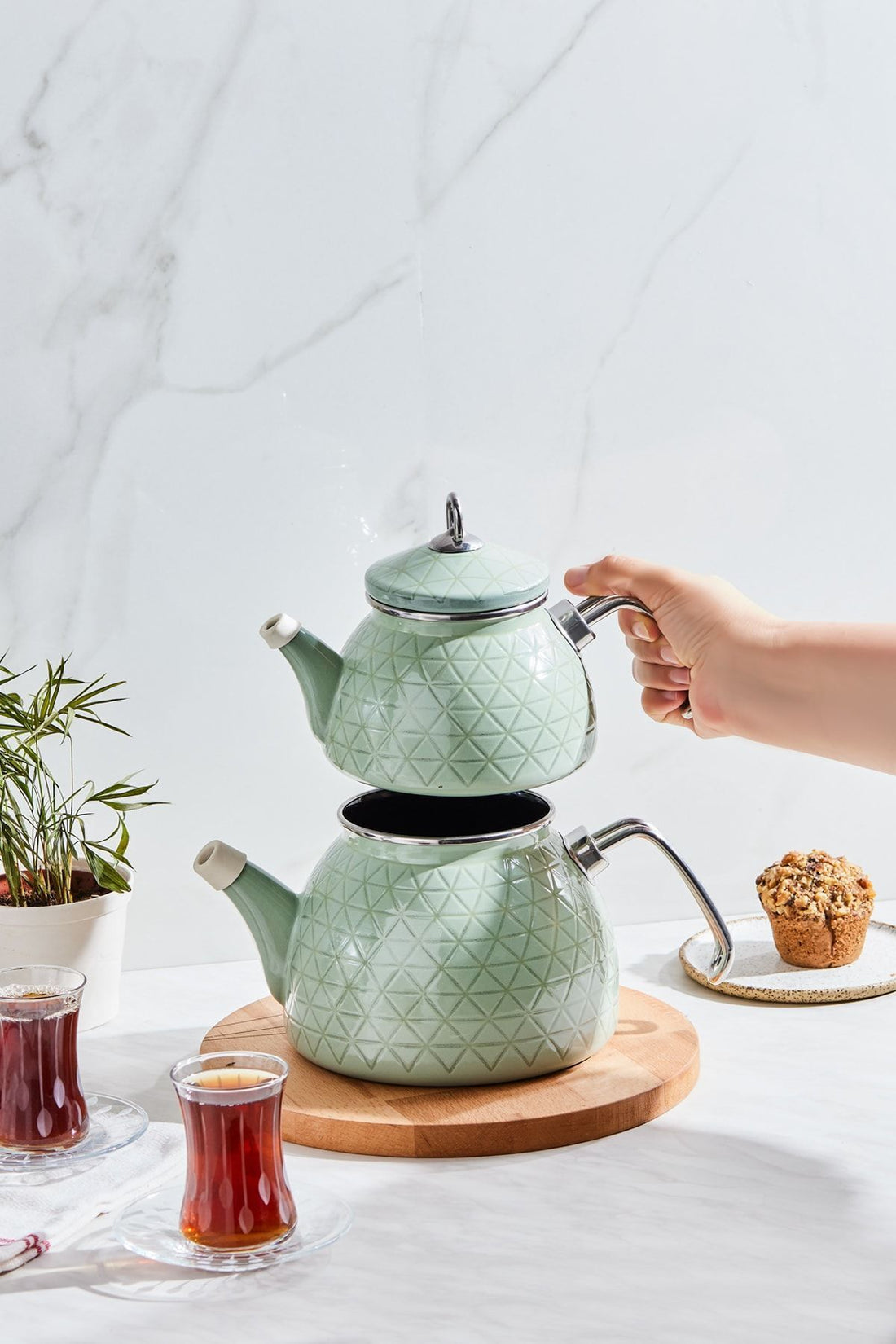 Crystal Green Enamel Midi Teapot Set