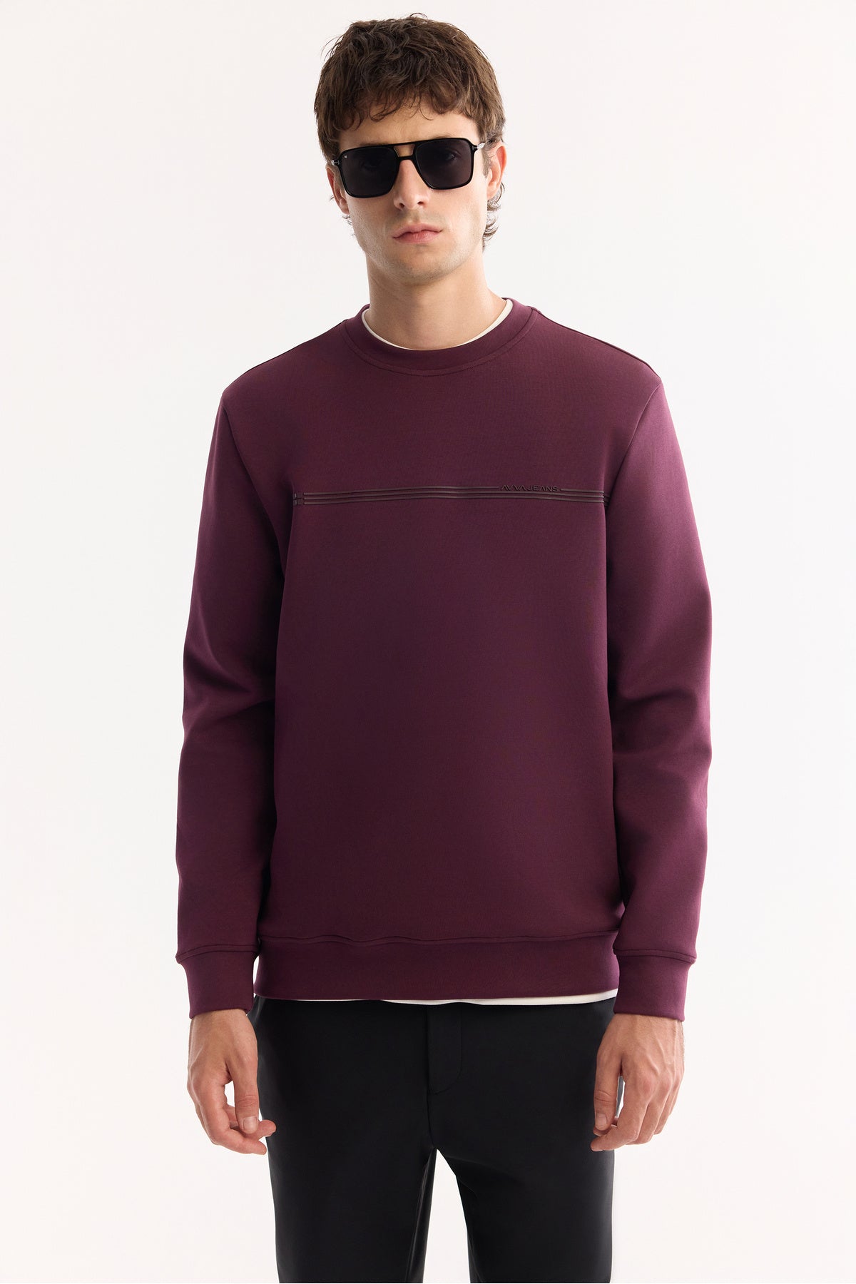 Erkek Bordo Bisiklet Yaka Pamuklu Bi-Stretch Baskılı Regular Fit Sweatshirt A52Y1325