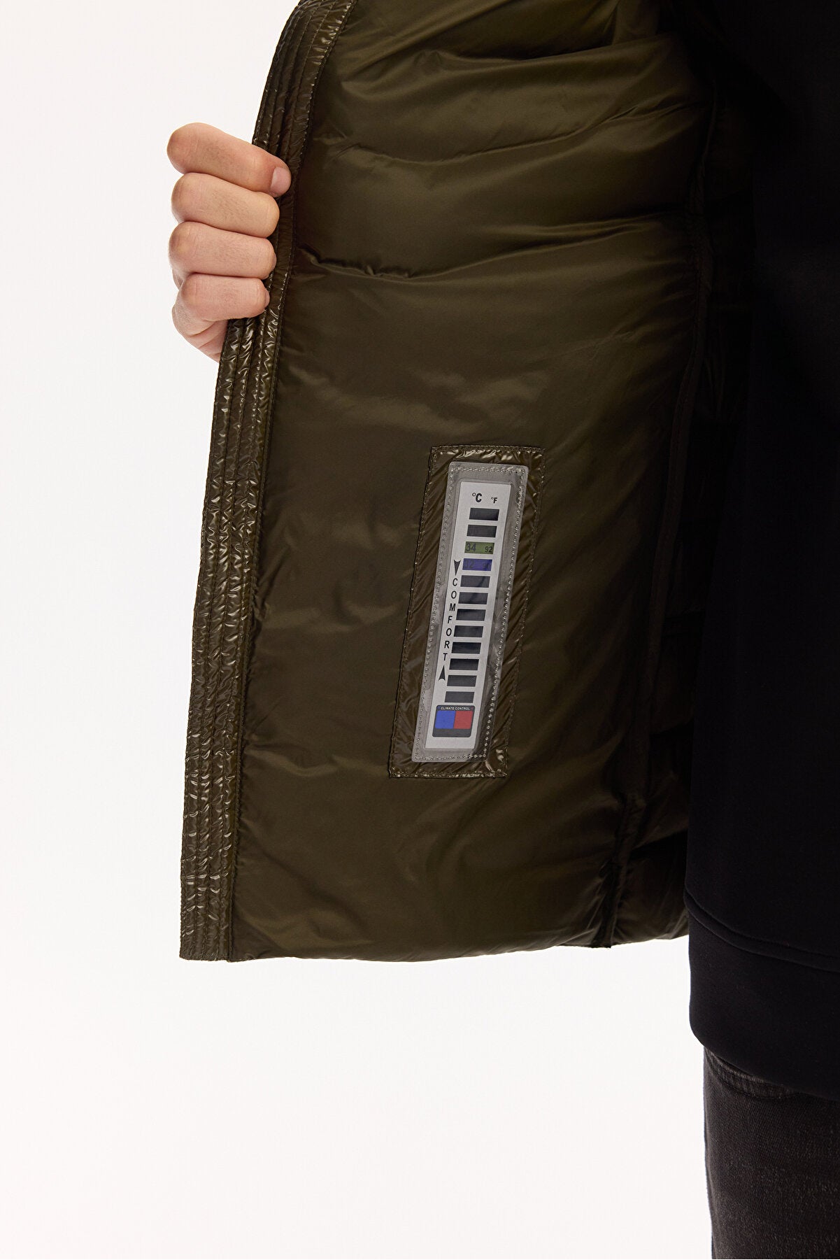 Erkek Haki Kaz Tüyü Su İtici Rüzgar Geçirmez Kumaş Dik Yaka Şişme Comfort Fit Mont B006015