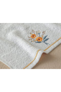 Sunflowers Cotton Embroidered Face Towel Set 50x80+30x45 Cm Ecru