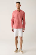 Men's Dusty Rose Shirt 100% Cotton Slim Soft Buttoned Collar Long Sleeve Regular Fit E002206