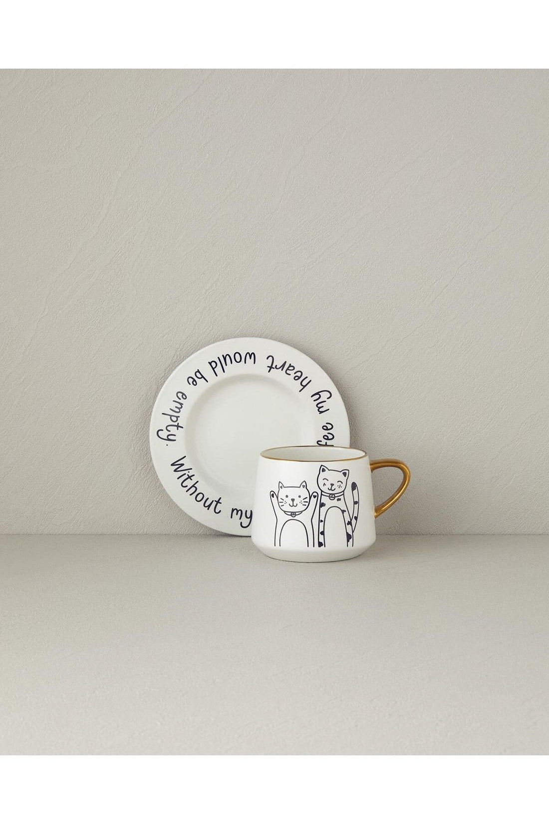 Cute Cat New Bone China 2 Pieces 1 Person Tea Cup Set 320 ml Black-Gold