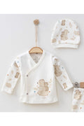Hospital Outlet Kitten Bear Printed Organic 0-3 Months Unisex Baby 5 Li Newborn Set