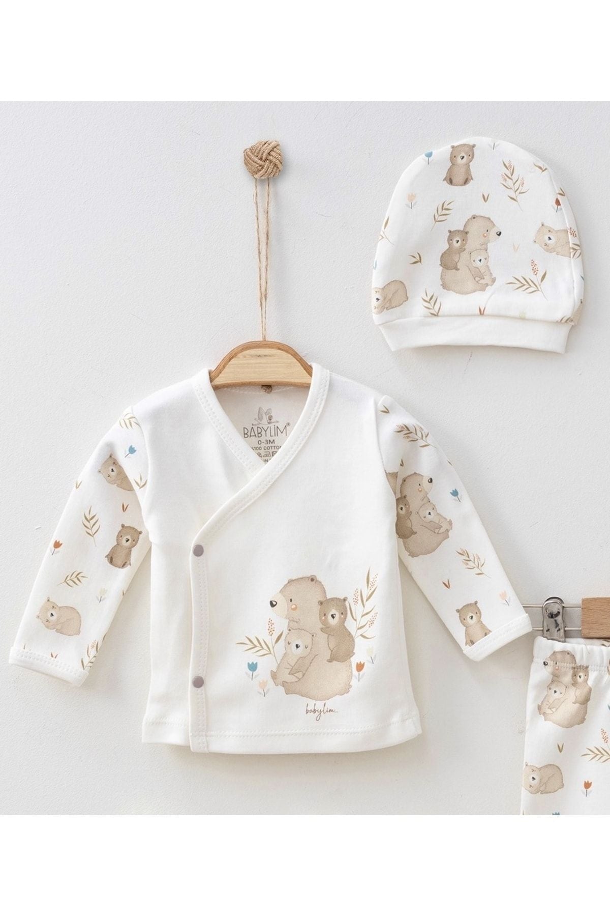 Hospital Outlet Kitten Bear Printed Organic 0-3 Months Unisex Baby 5 Li Newborn Set