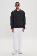 Men's Black Standard Fit Regular Fit 2 Thread Recycle Cotton Crew Neck Sweatshirt