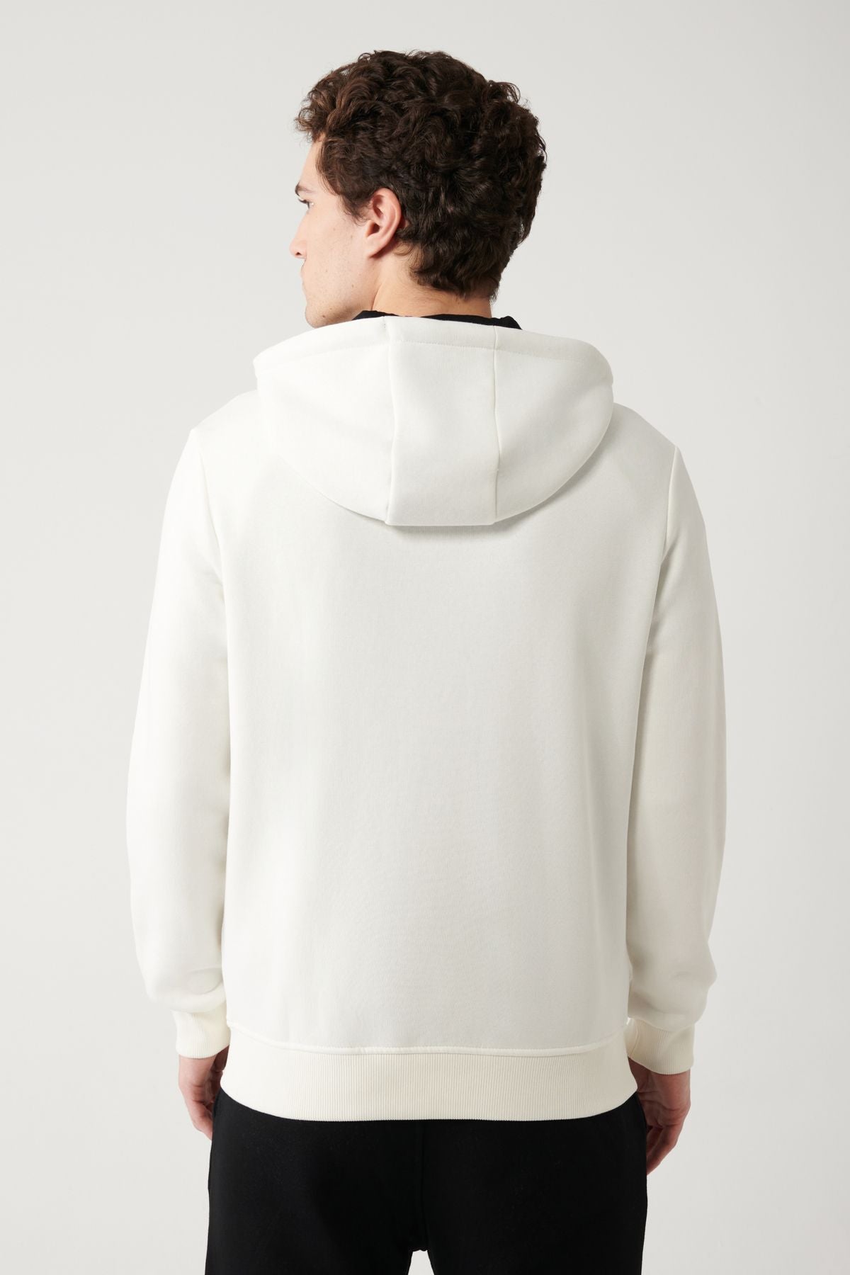 Men's White Unisex Sweatshirt Hooded Collar Polarized 3 Thread Zipper Regular Fit E001019