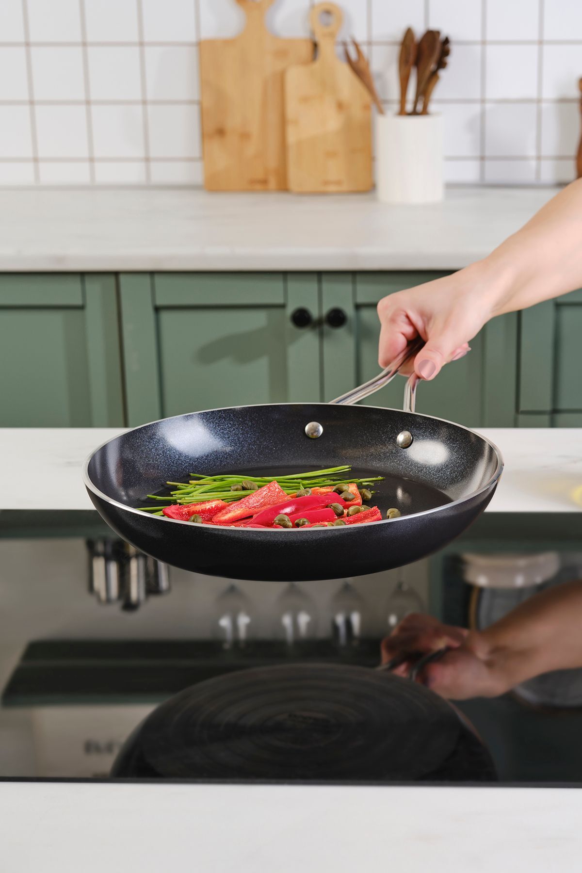 Swiss Crystal Mastermaid Pan and Saucepan Set Shiny Black