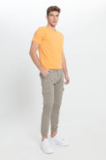 Men's Beige Slim Fit Slim Fit Cotton Stretch Pants With Cargo Pockets