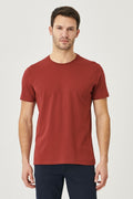 Men's Burgundy 100% Cotton Slim Fit Slim Fit Crew Neck Basic T-Shirt