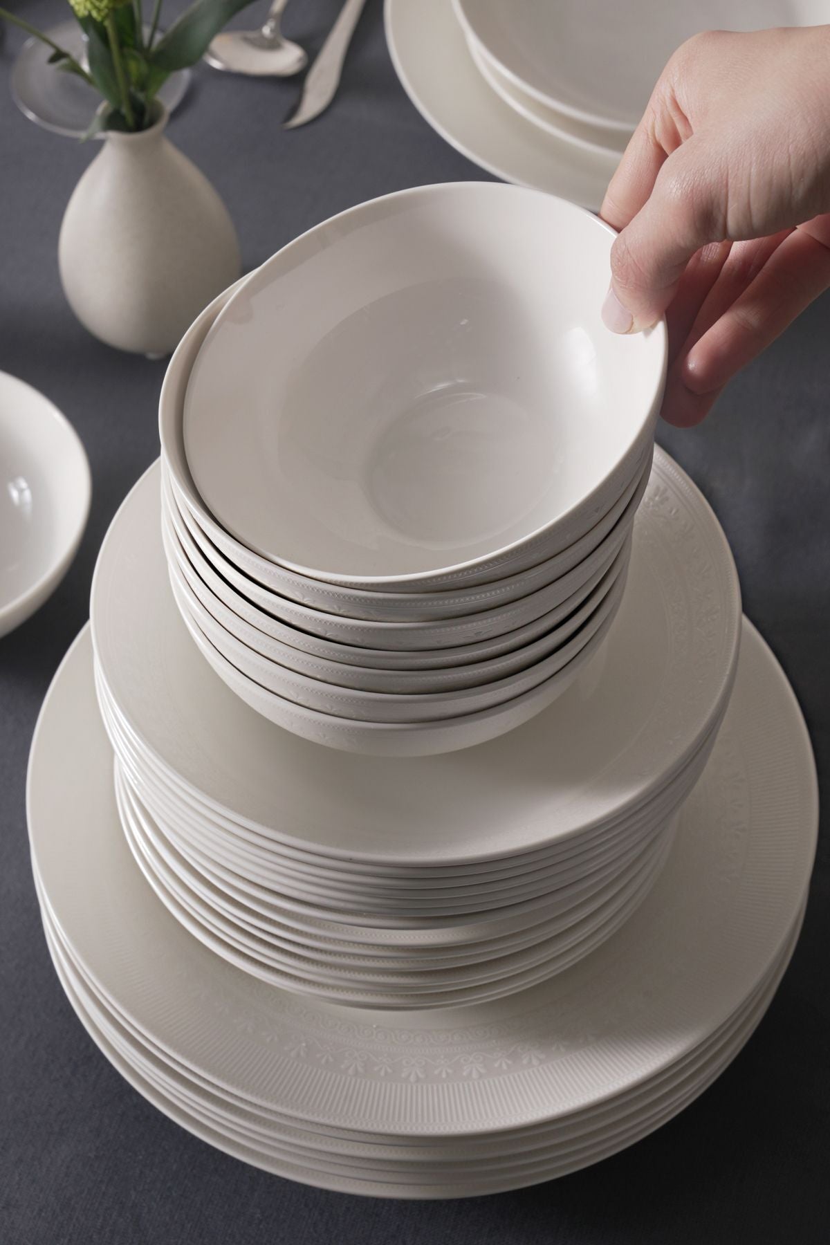 Forever Bone Arte 56 Piece Dinner Set for 12 Persons