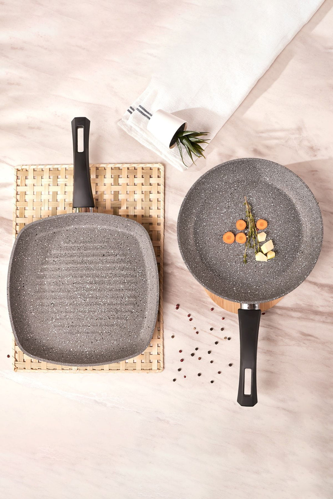 Gris Bio Granite Pan and Grill Set