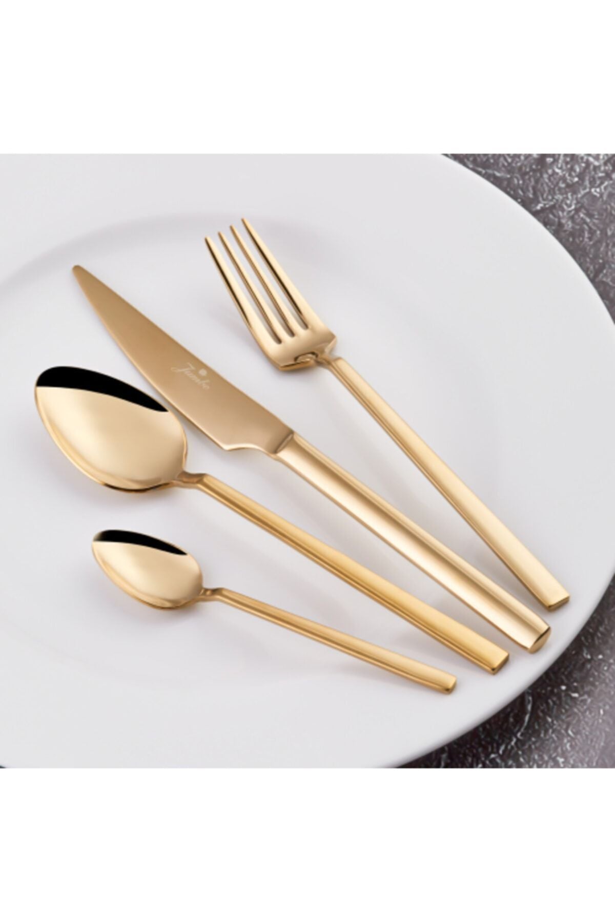 1800 24 Piece 6 Person Titanium Gold Dessert Fork Spoons Knife Set