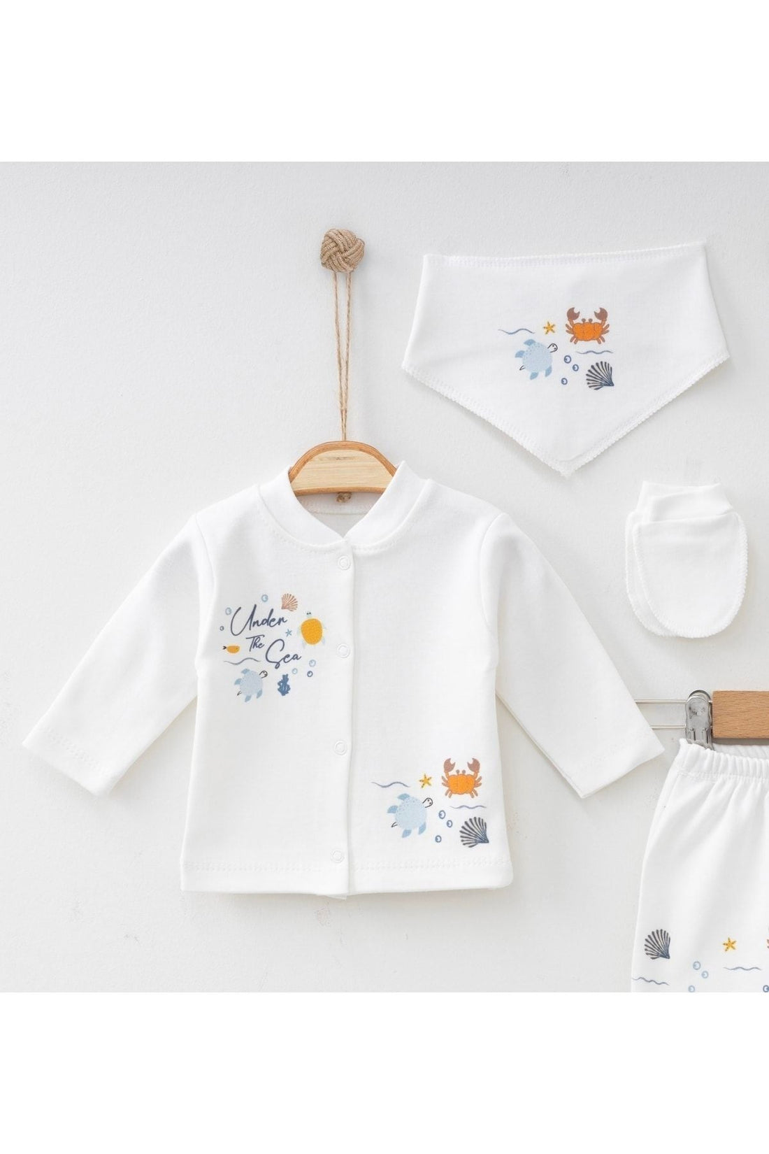 BABYLİM - Boy Baby Hospital Outlet Undersea Printed 5 Li Newborn Set Ecru - 0-3 AY - Ecru - 694976276-0-3 AY
